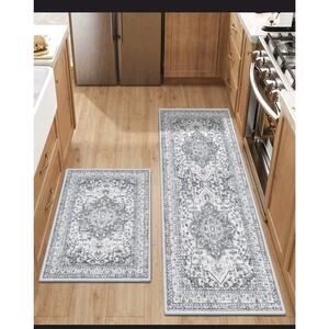 LEEVAN Kitchen Rug Set of 2, Washable Kitchen Mat for Floor Non Slip, Vintage Lo